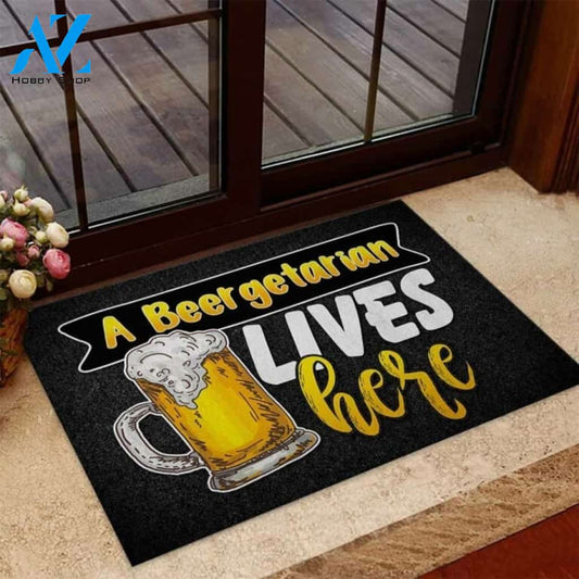 A Beergetarian Lives Here Beer Vintage Funny Indoor And Outdoor Doormat Warm House Gift Welcome Mat Birthday Gift For Beer Lovers