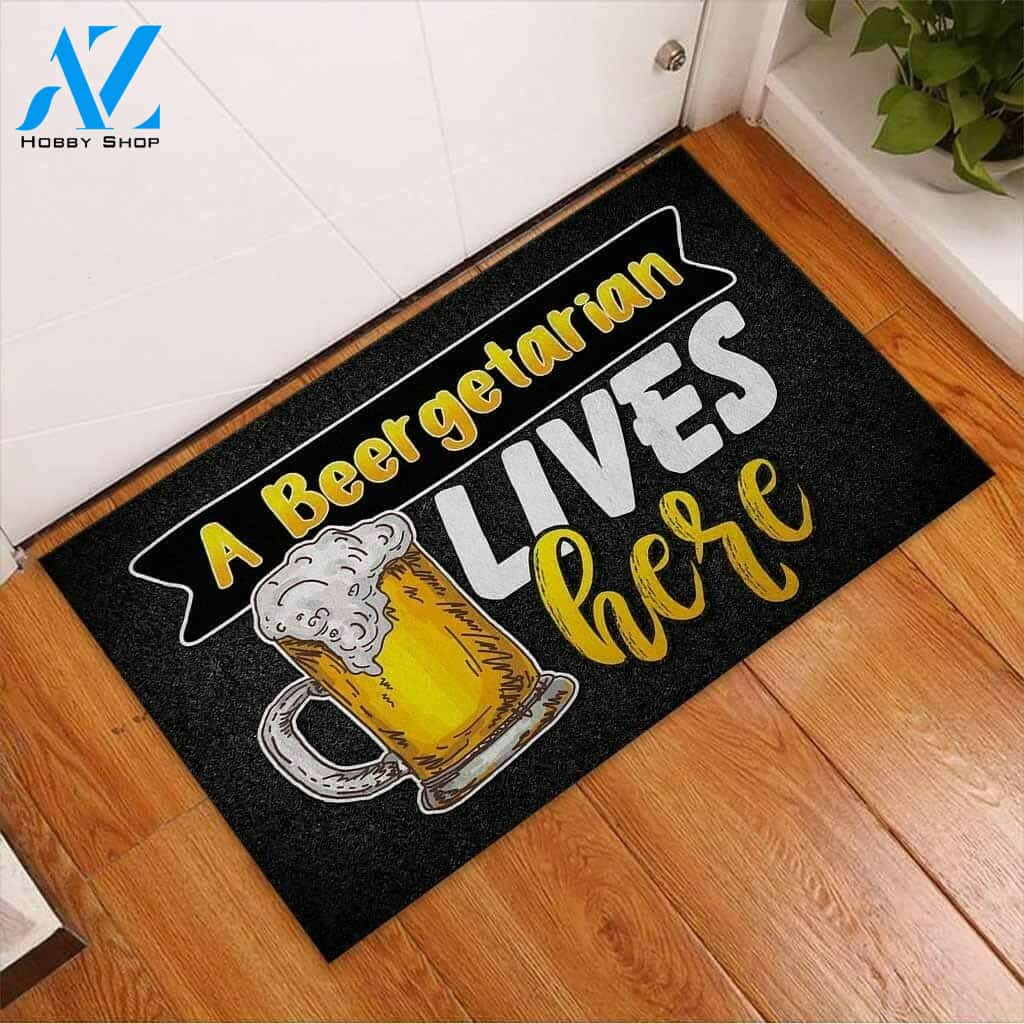 A Beergetarian Lives Here Funny Indoor And Outdoor Doormat Warm House Gift Welcome Mat Gift For Beer Lovers
