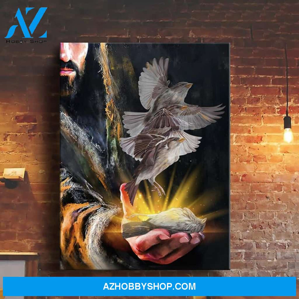 A Bird On His Hand Jesus Portrait Canvas Prints