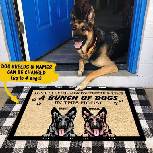 A Bunch Of Dogs In This House - Personalized Doormat Door
