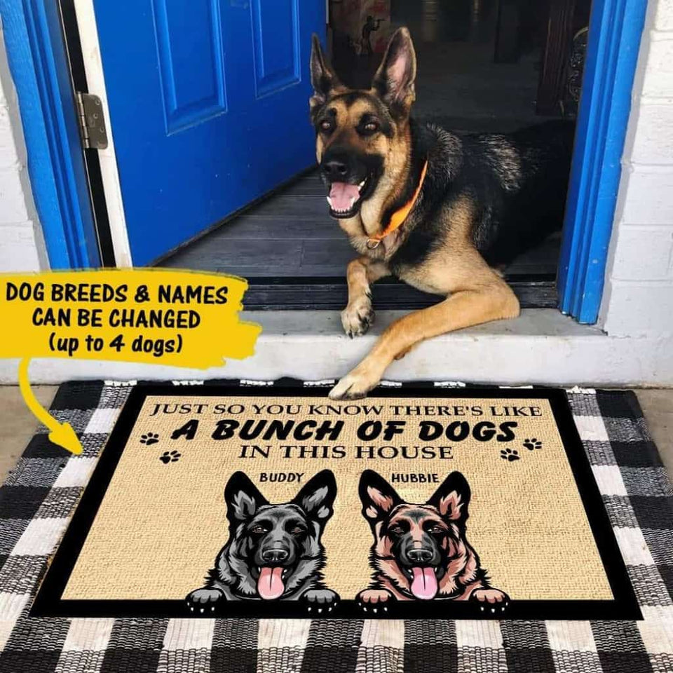A Bunch Of Dogs In This House - Personalized Doormat Door