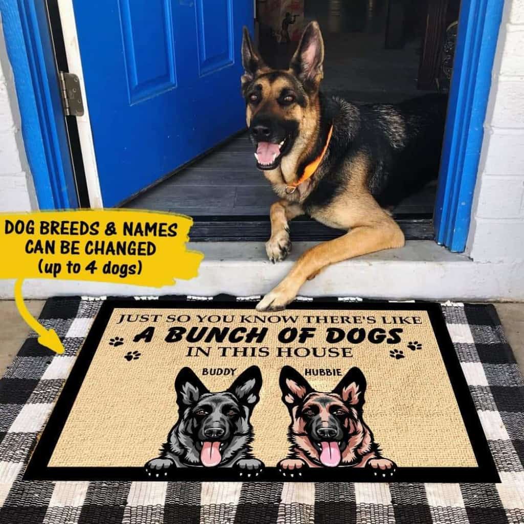 A Bunch Of Dogs In This House - Personalized Doormat Door