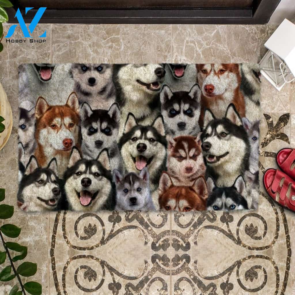 A Bunch Of Huskies Doormat, Dog Welcome Mat, Funny Welcome Mats for Dog Lovers