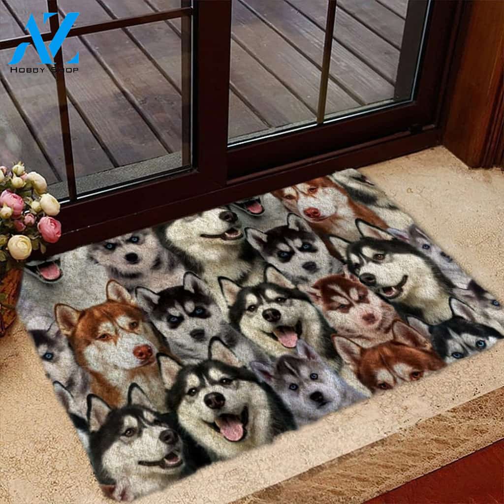 A Bunch Of Huskies Doormat, Dog Welcome Mat, Funny Welcome Mats for Dog Lovers