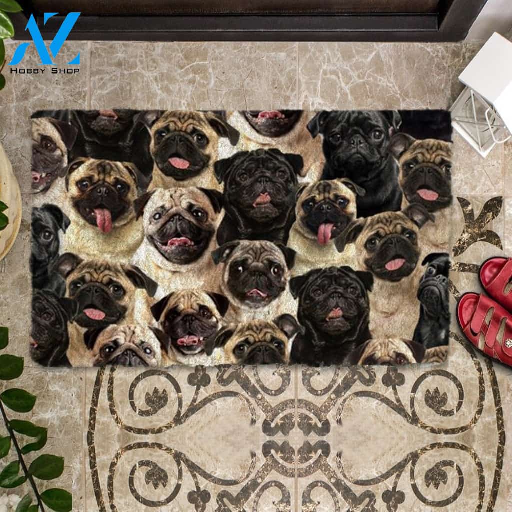 A Bunch Of Pugs Doormat, Dog Welcome Mat, Funny Welcome Mats for Dog Lovers