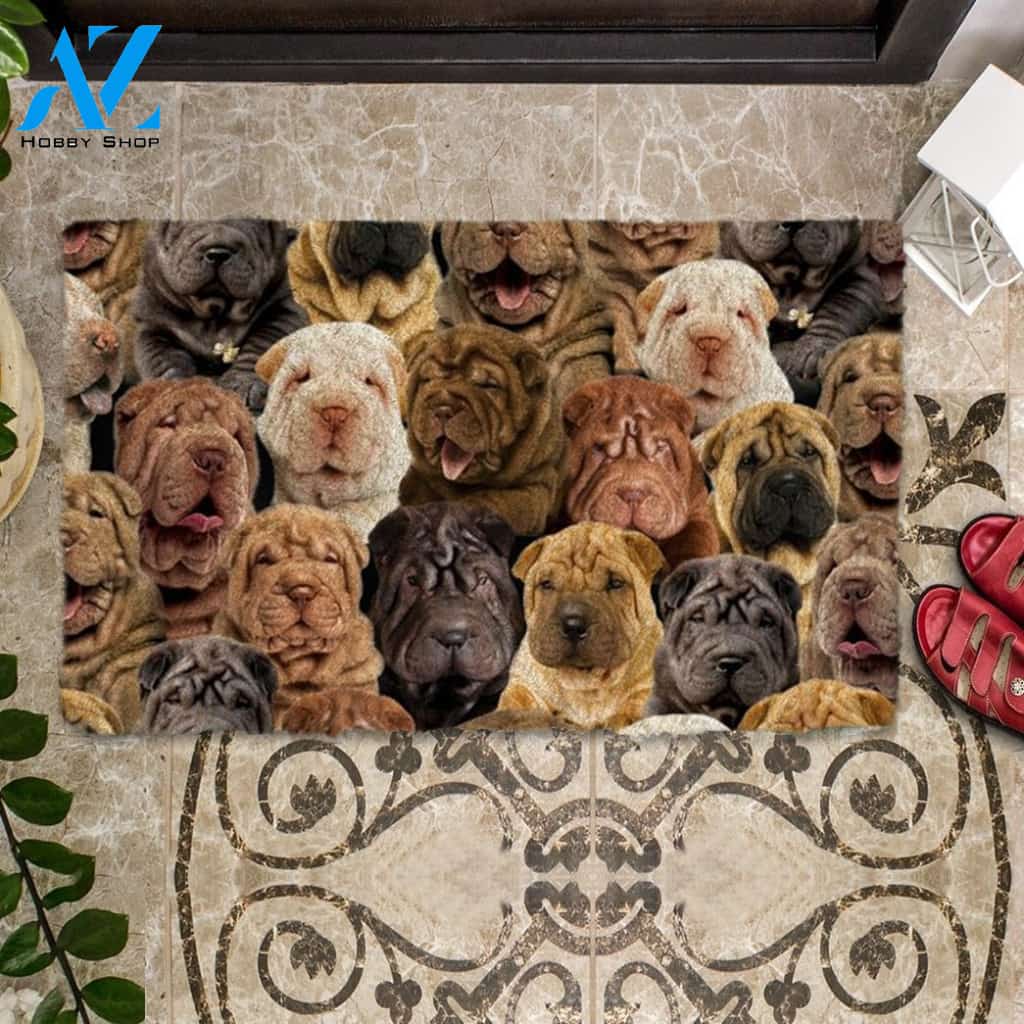 A Bunch Of Shar Peis Doormat, Dog Welcome Mat, Funny Welcome Mats for Dog Lovers