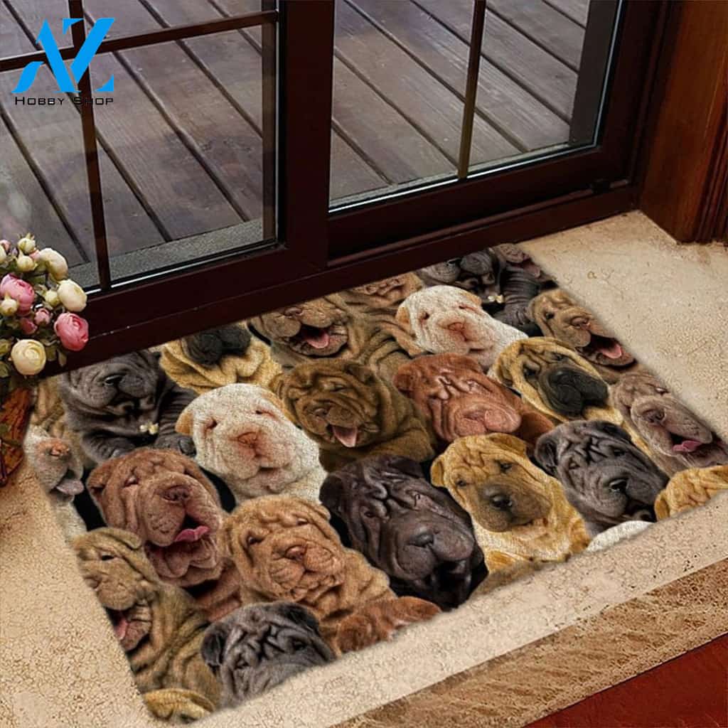 A Bunch Of Shar Peis Doormat, Dog Welcome Mat, Funny Welcome Mats for Dog Lovers