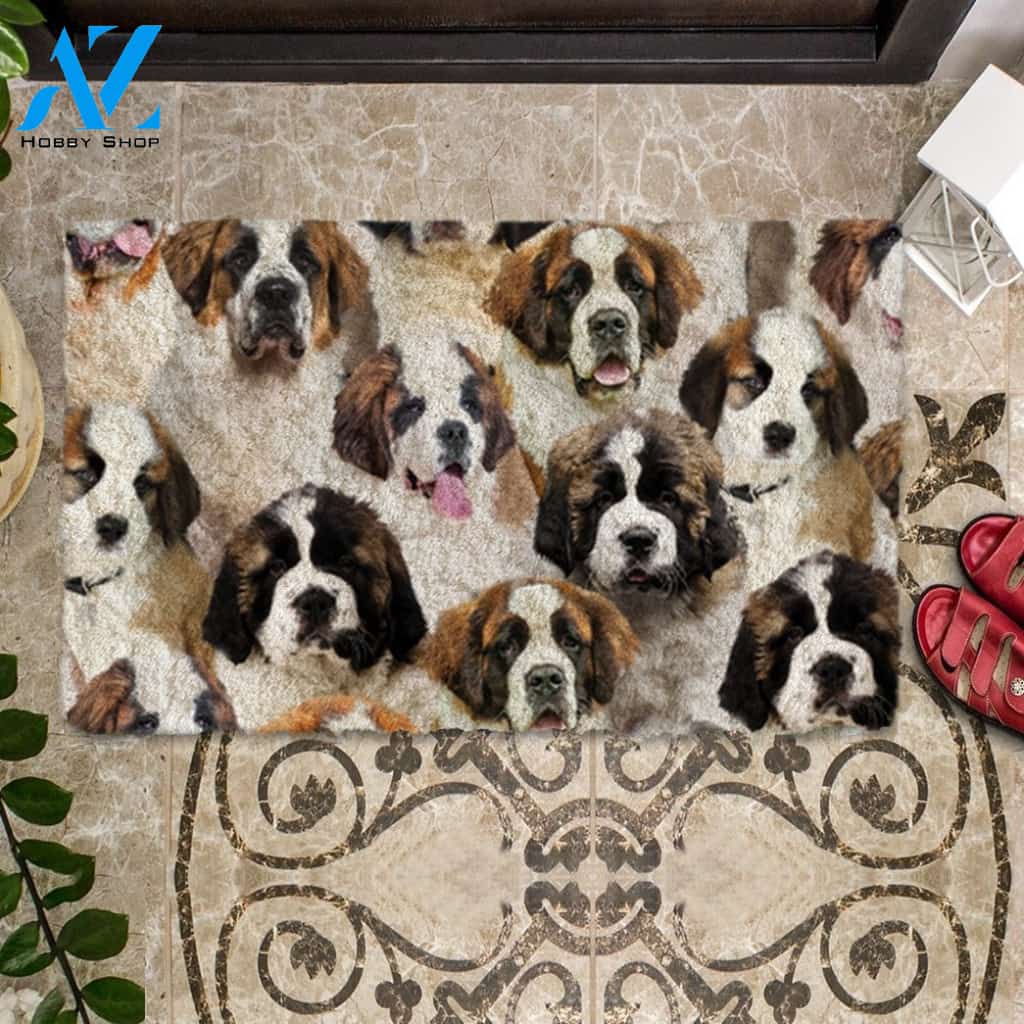 A Bunch Of St. Bernards Doormat, Dog Welcome Mat, Funny Welcome Mats for Dog Lovers