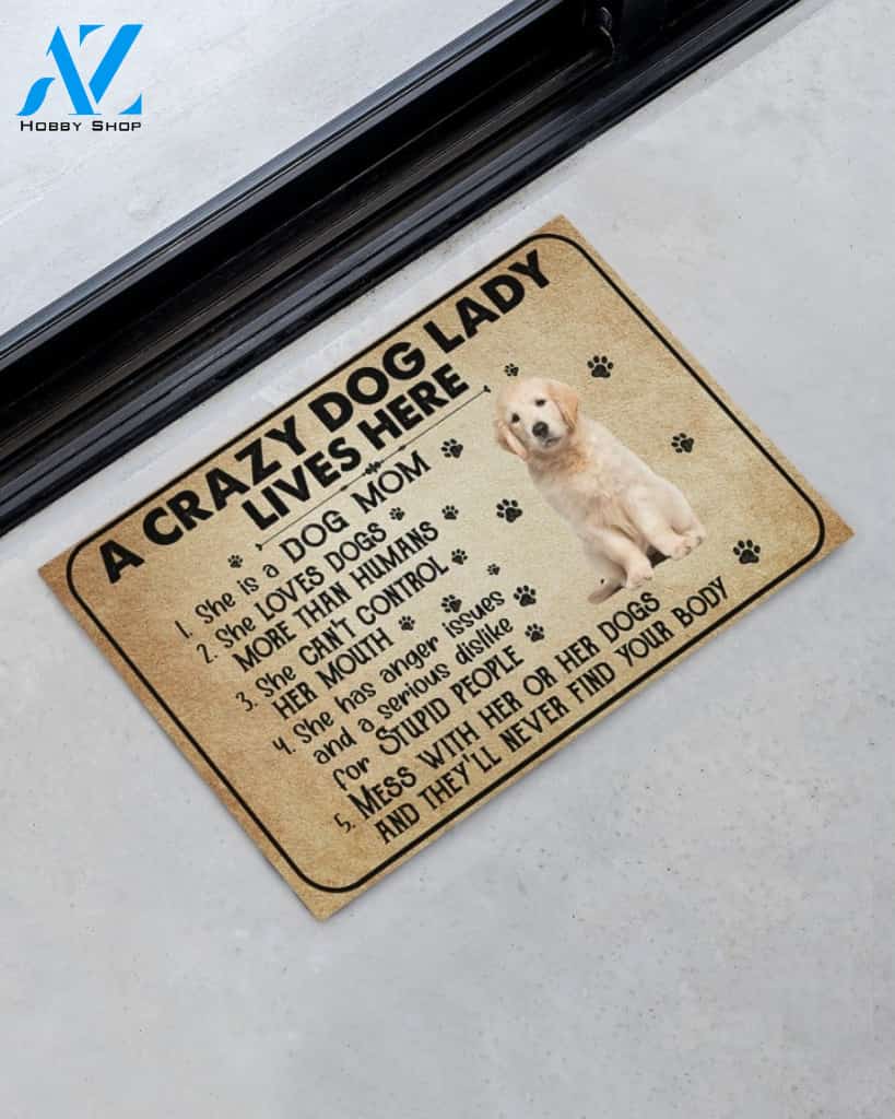 A Crazy Dog Lady Dog Mom Golden Retriever Funny Indoor And Outdoor Doormat Warm House Gift Welcome Mat Birthday Gift For Mom