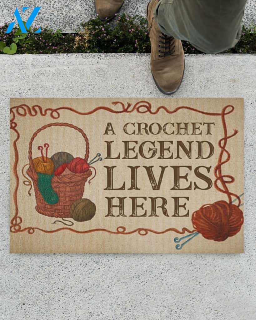 A Crochet Legend Lives Here Funny Indoor And Outdoor Doormat Gift For Crocheting Lovers Birthday Gift Decor Warm House Gift Welcome Mat