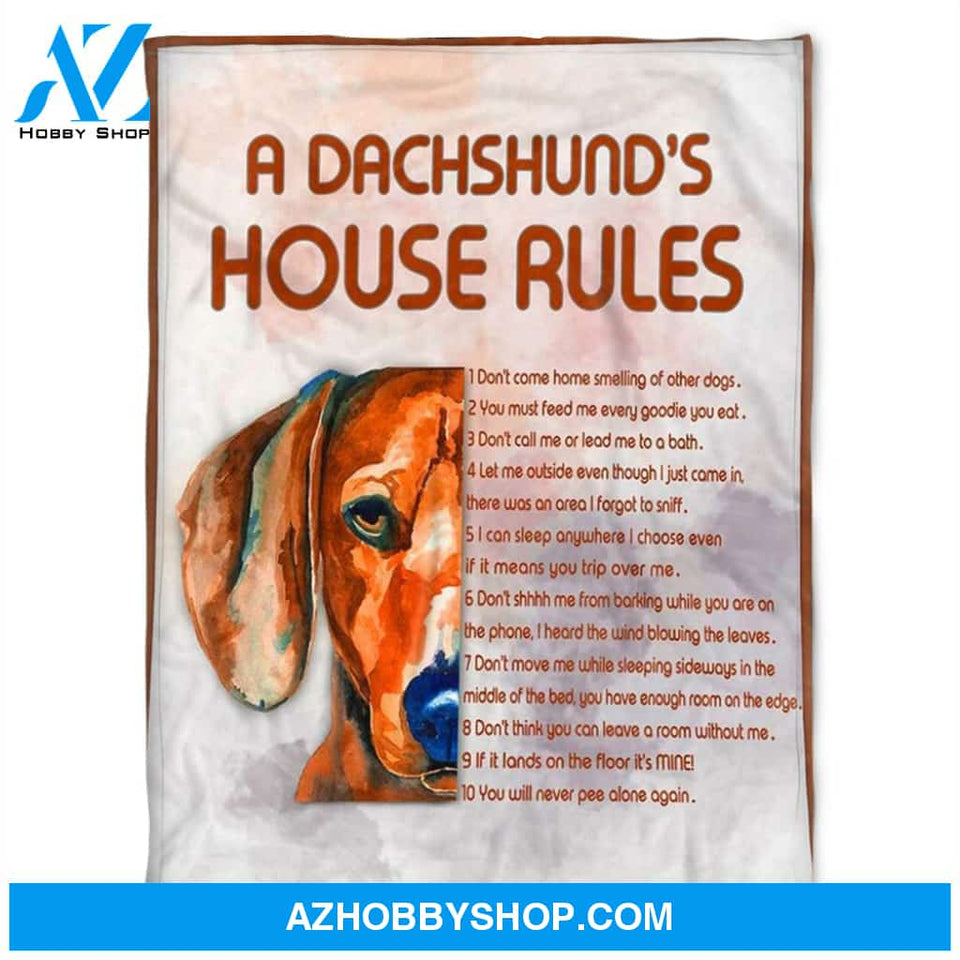 A Dachshund's House Rules, Fleece Blanket.Gift For People Family Home Decor Bedding Couch Sofa Soft and Comfy Cozy