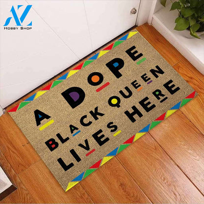 A Dope Black Queen - African American Coir Pattern Print Doormat