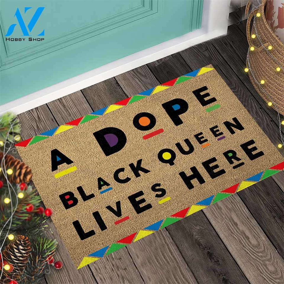A Dope Black Queen - African American Coir Pattern Print Doormat