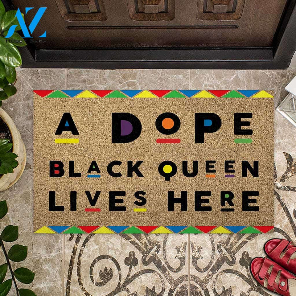 A Dope Black Queen - African American Coir Pattern Print Doormat