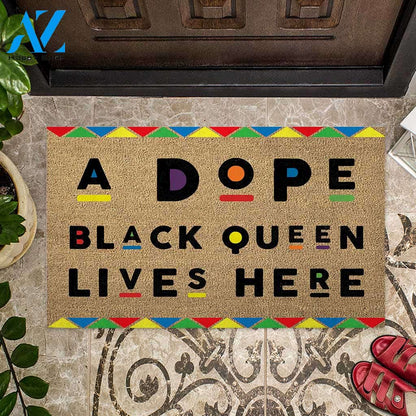 A Dope Black Queen - African American Coir Pattern Print Doormat