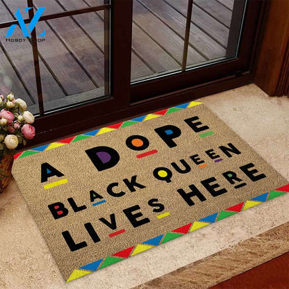 A Dope Black Queen Lives Here African American Indoor And Outdoor Doormat Warm House Gift Welcome Mat Birthday Gift For Her