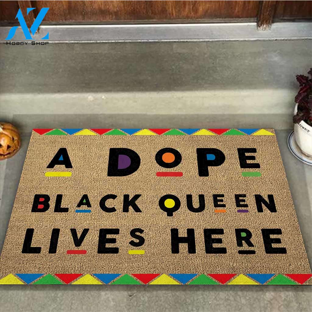 A Dope Black Queen Lives Here African American Indoor And Outdoor Doormat Warm House Gift Welcome Mat Birthday Gift For Her