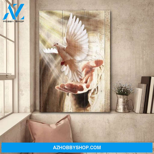 A dove on his hand - Jesus Portrait Canvas Prints - Wall Art