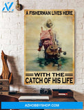 A Fisherman Lives Here With The Catch Of His Life 2 Canvas Wall Art Gift Family