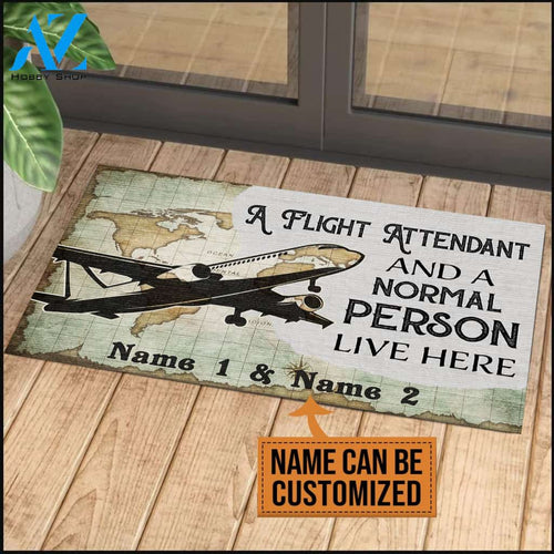 A Flight Attendant And A Normal Person Live Here Personalized Doormat | Welcome Mat | House Warming Gift