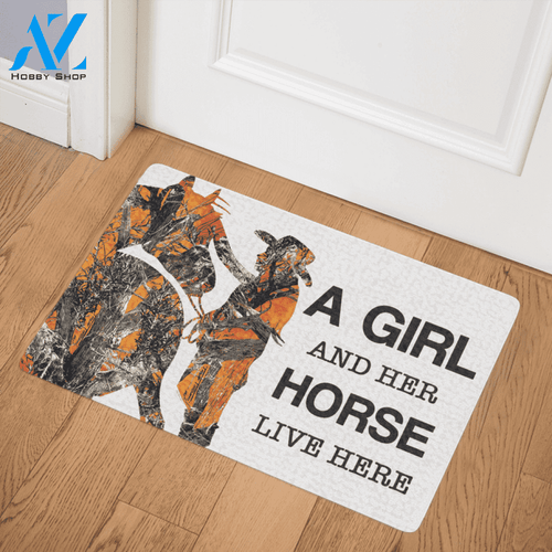 A Girl And Her Horse Live Here Indoor And Outdoor Doormat Warm House Gift Welcome Mat Birthday Gift For Horse Lovers