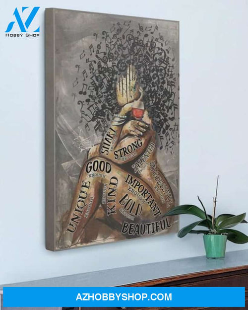 A GIRL MUSIC AND WINE CANVAS