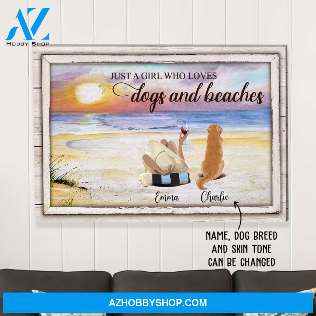 A Girl Who Loves Dogs And Beaches - Personalized Custom Canvas