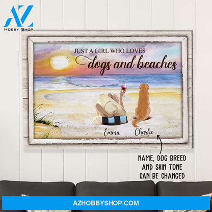A Girl Who Loves Dogs And Beaches - Personalized Custom Canvas