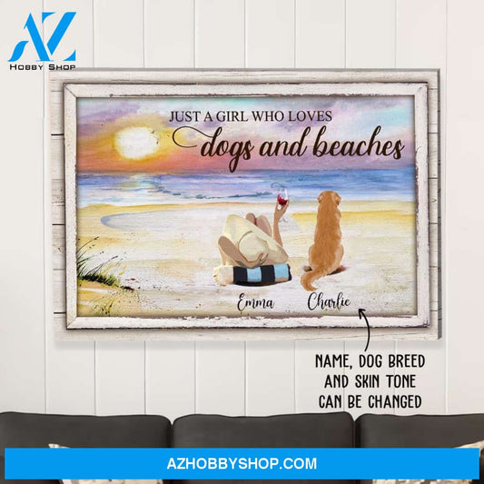 A Girl Who Loves Dogs And Beaches - Personalized Custom Canvas