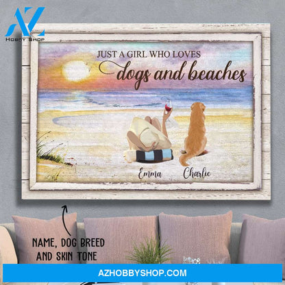 A Girl Who Loves Dogs And Beaches - Personalized Custom Canvas