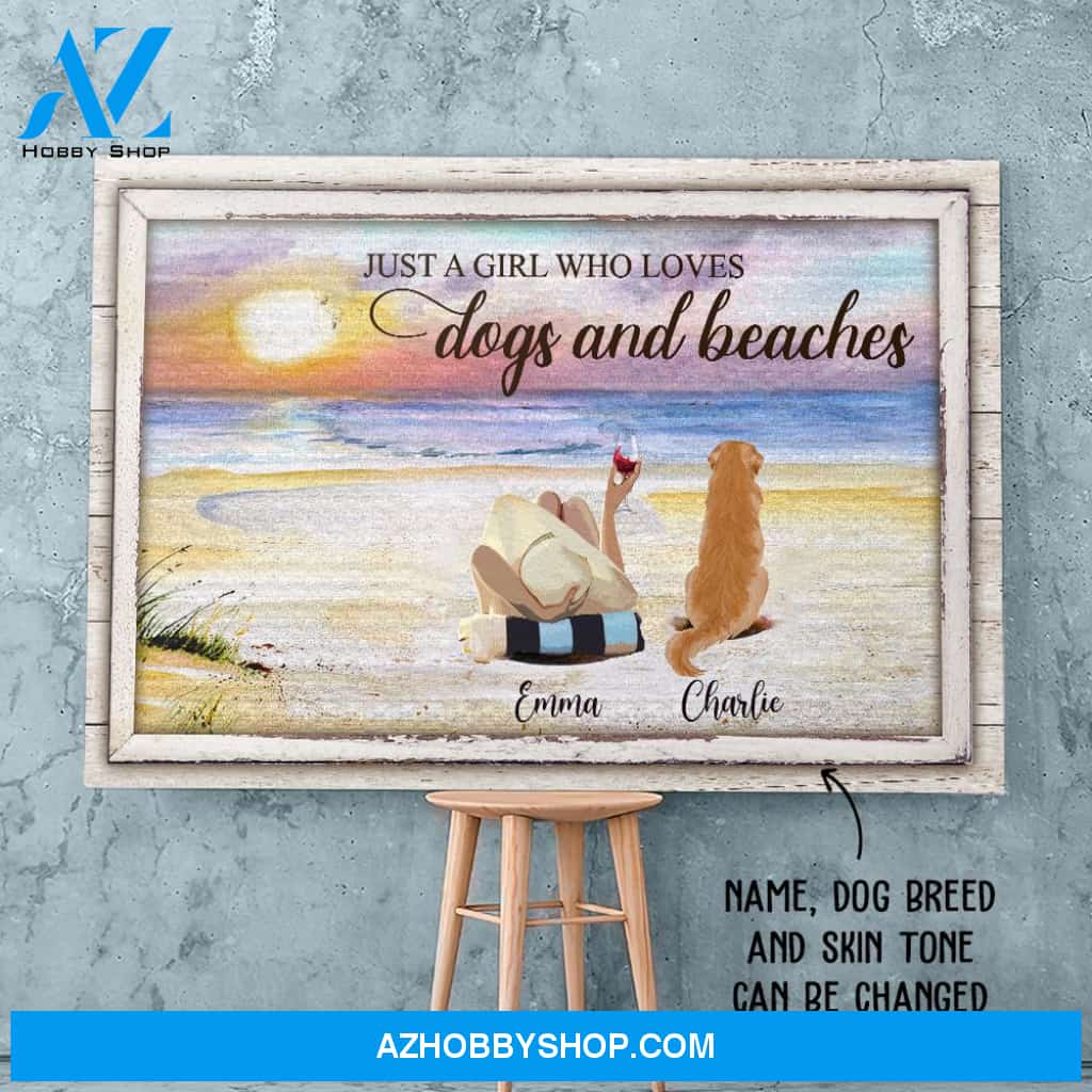 A Girl Who Loves Dogs And Beaches - Personalized Custom Canvas