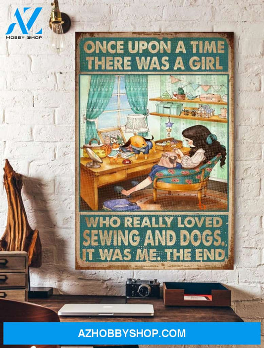 A Girl Who Really Loved Sewing And Dogs Framed Canvas Wall Art Unique Gifts