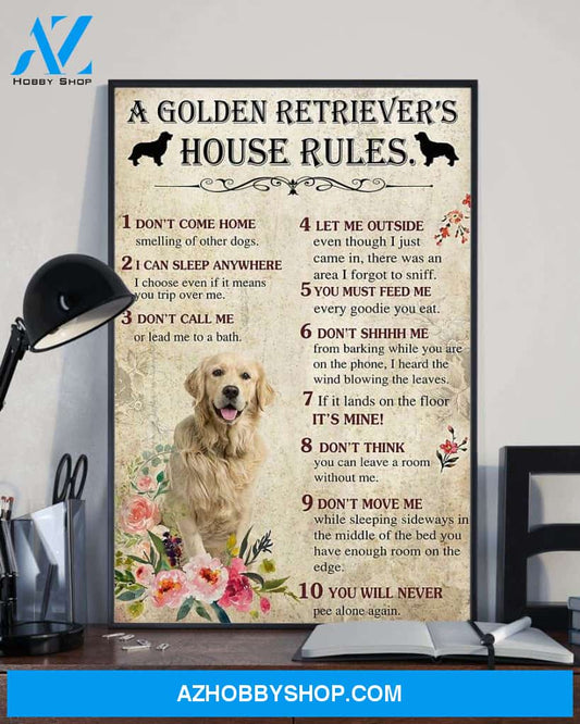 A Golden Retriever's house rules poster