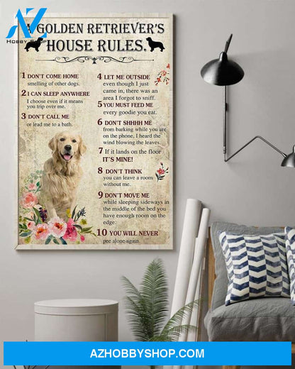 A Golden Retriever's house rules poster