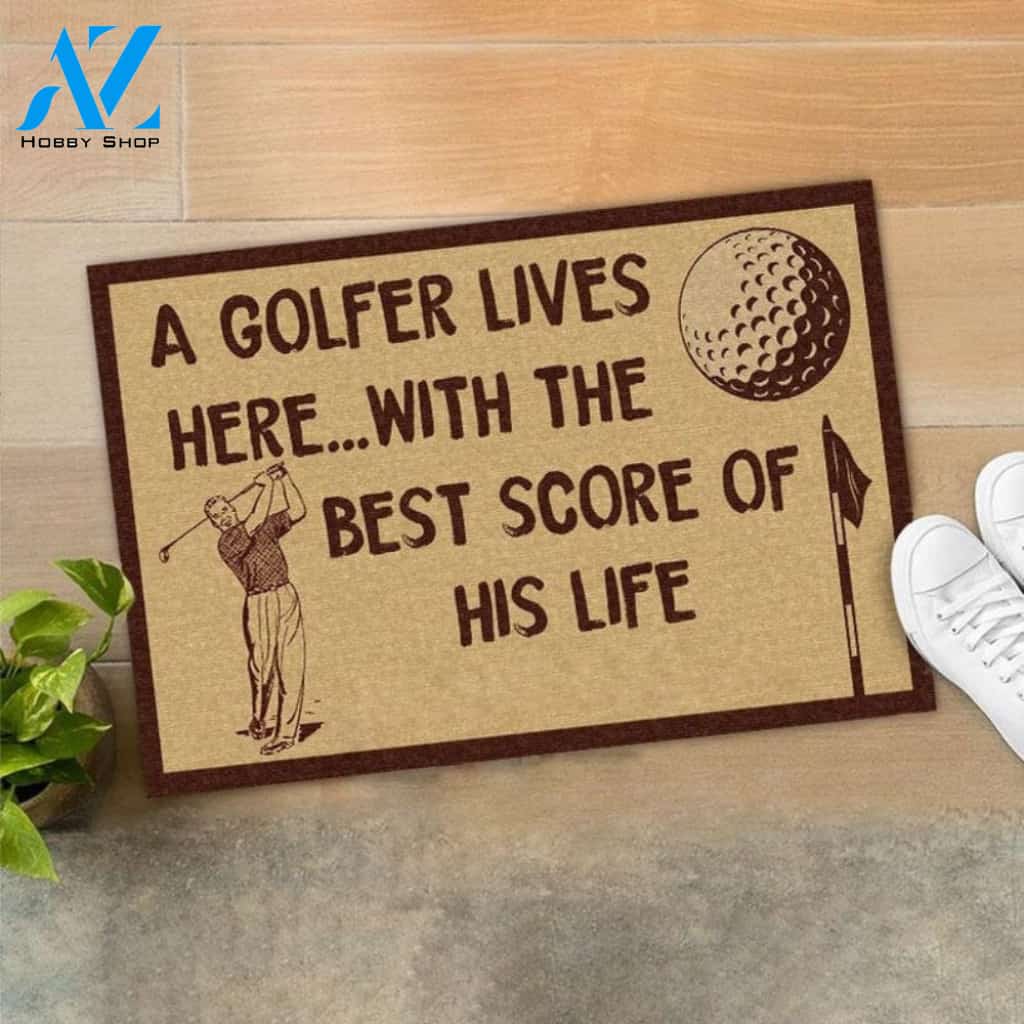 A Golfer Lives Here Sports Doormat Indoor And Outdoor Mat Entrance Rug Sweet Home Decor Housewarming Gift Gift For Golfers Friend Family Golf Lovers