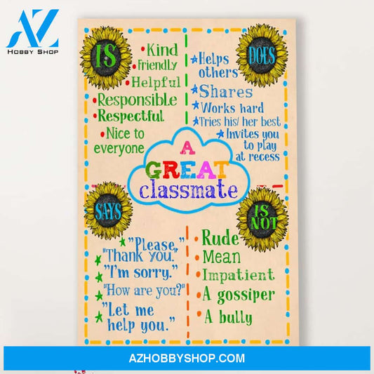 Teacher Classroom Canvas A Great Classmate, Student Wall Art Back to School Gift for Teacher