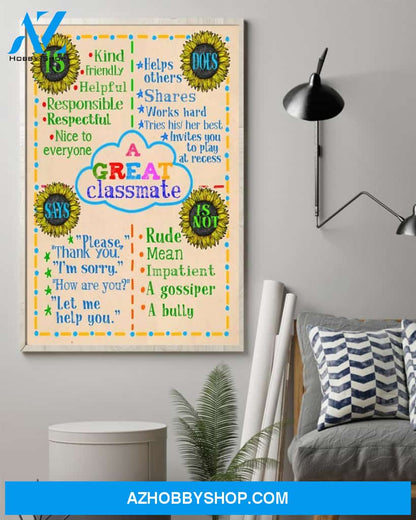 Teacher Classroom Canvas A Great Classmate, Student Wall Art Back to School Gift for Teacher