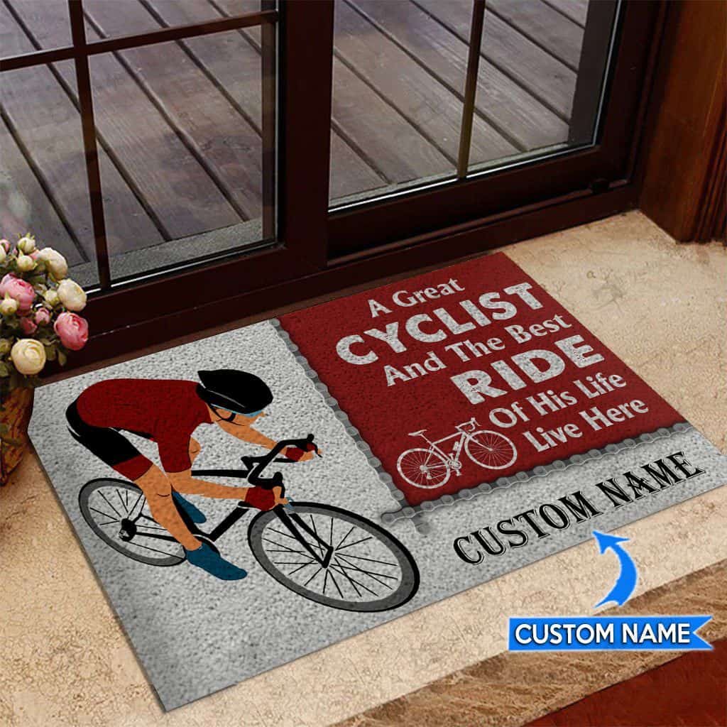 A Great Cyclist Live Here Personalized Custom Name Doormat Welcome Mat