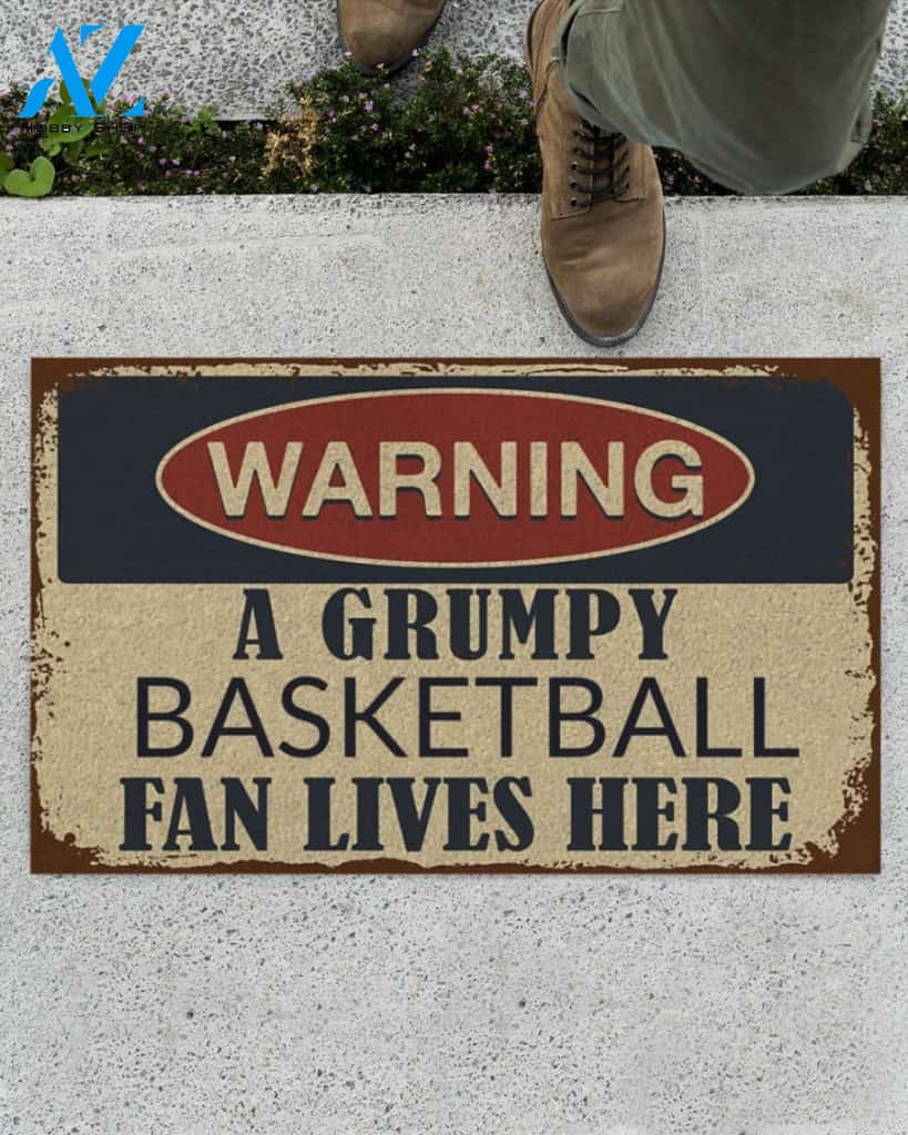 A Grumpy Basketball Fan Lives Here Funny Doormat Gift For Basketball Lovers Birthday Gift Home Decor Warm House Gift Welcome Mat