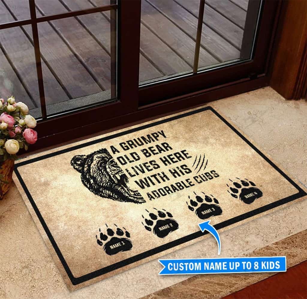 A Grumpy Old Bear Personalized Custom Name Doormat Welcome Mat