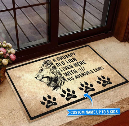 A Grumpy Old Lion Personalized Custom Name Doormat Welcome Mat