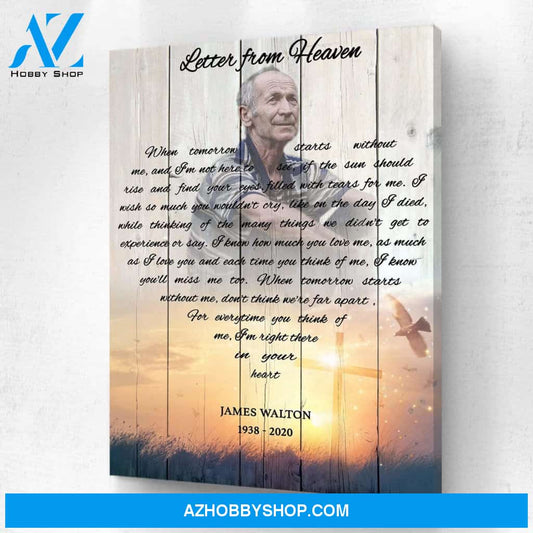 A Letter From Heaven - Cross Personalized Photo Memorial Canvas, Canvas Wall Art Gift for Remembrance