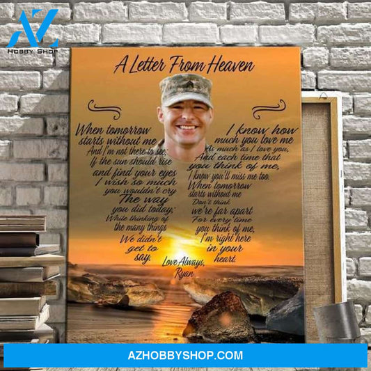 A Letter From Heaven - Sunset Personalized Photo Memorial Canvas, Canvas Wall Art Gift for Remembrance