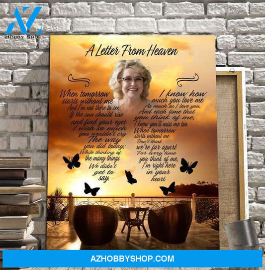 A Letter From Heaven - Sunset Reflections Personalized Photo Memorial Canvas, Canvas Wall Art Gift for Remembrance