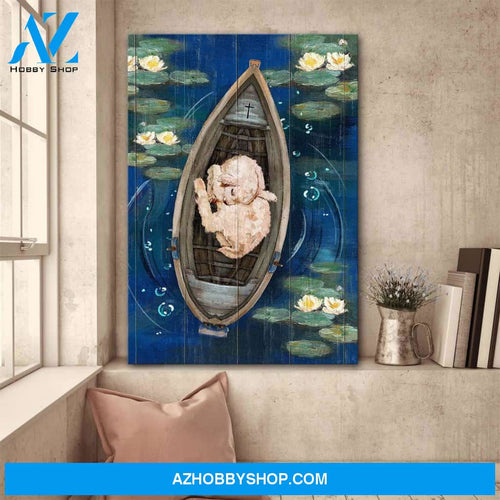 A lovely lamb on a boat Jesus Portrait Canvas Prints, Wall Art