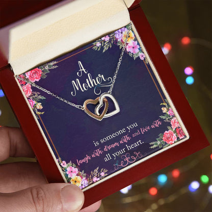 A Mother Is Someone You Dream With Interlocking Hearts Necklace