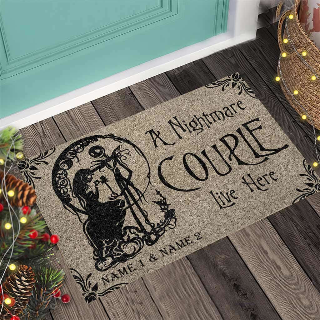 A Nightmare Couple Live Here Personalized Coir Pattern Print Doormat