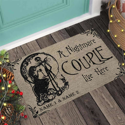 A Nightmare Couple Live Here Personalized Coir Pattern Print Doormat