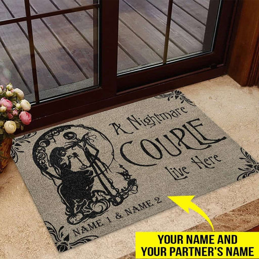 A Nightmare Couple Live Here Personalized Coir Pattern Print Doormat