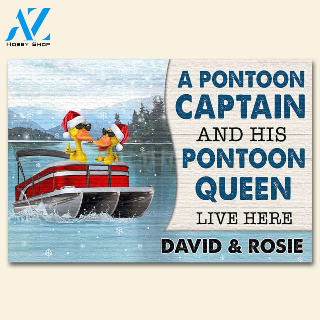 A Pontoon Captain and His Pontoon Queen - Custom Doormat - Gifts for Couple - Duck Couple Wearing Sunglasses
